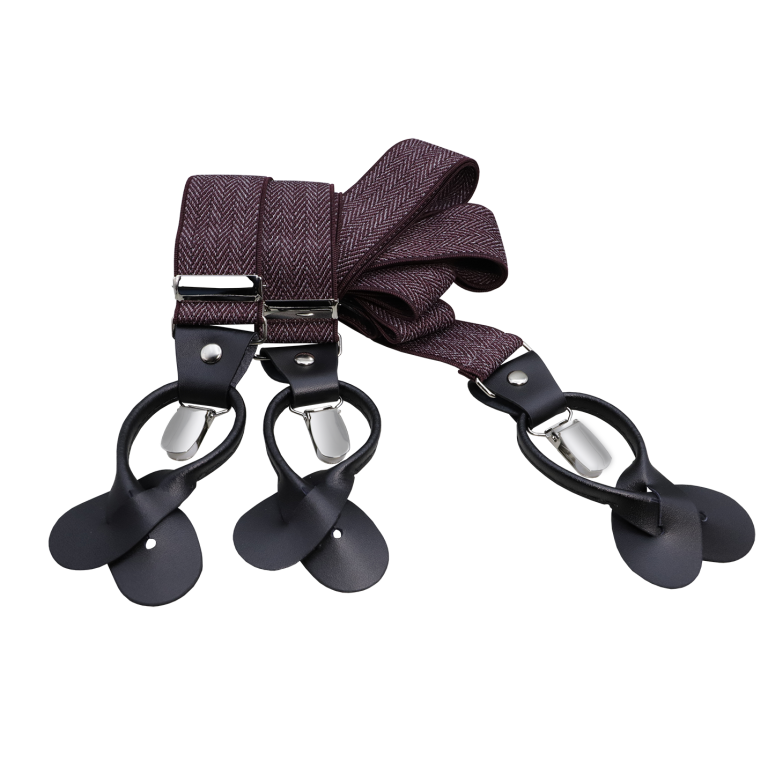 Produktfotografie krefeld adler photographie Dunkelbraune Hosenträger mit silbernen Clips und elastischem Material.