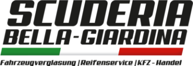 Logo der Scuderia Bella-Giardina mit italienischen Farben und Motorsportbezug.