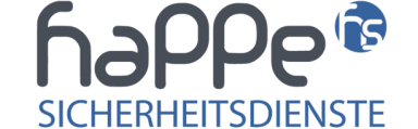 Logo von hapPe Sicherheitsdienste, mit blauen und grauen Schriftzügen.
